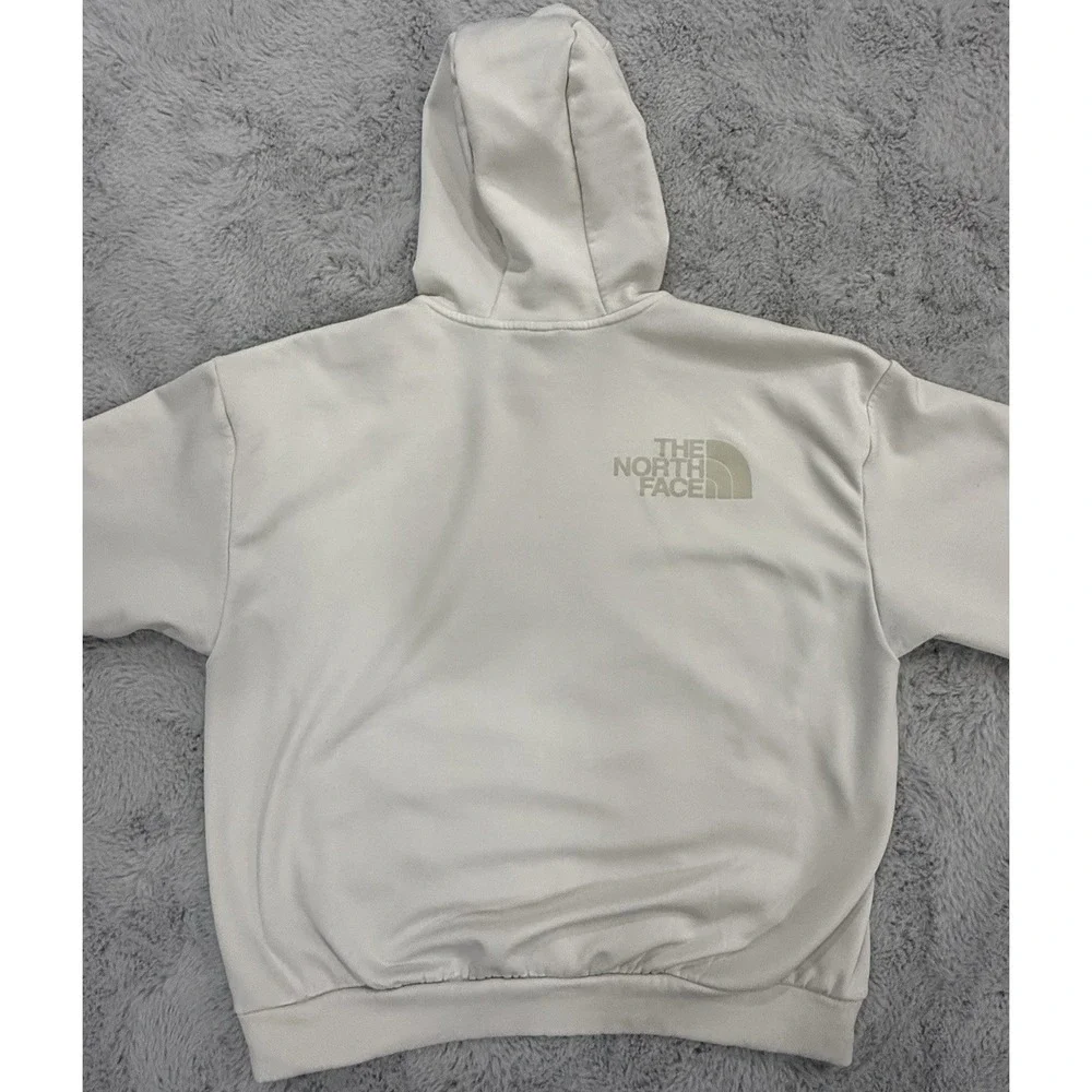 The North Face Men's White Pullover Fleece Hoodie Logo Pockets Drawstring Size M